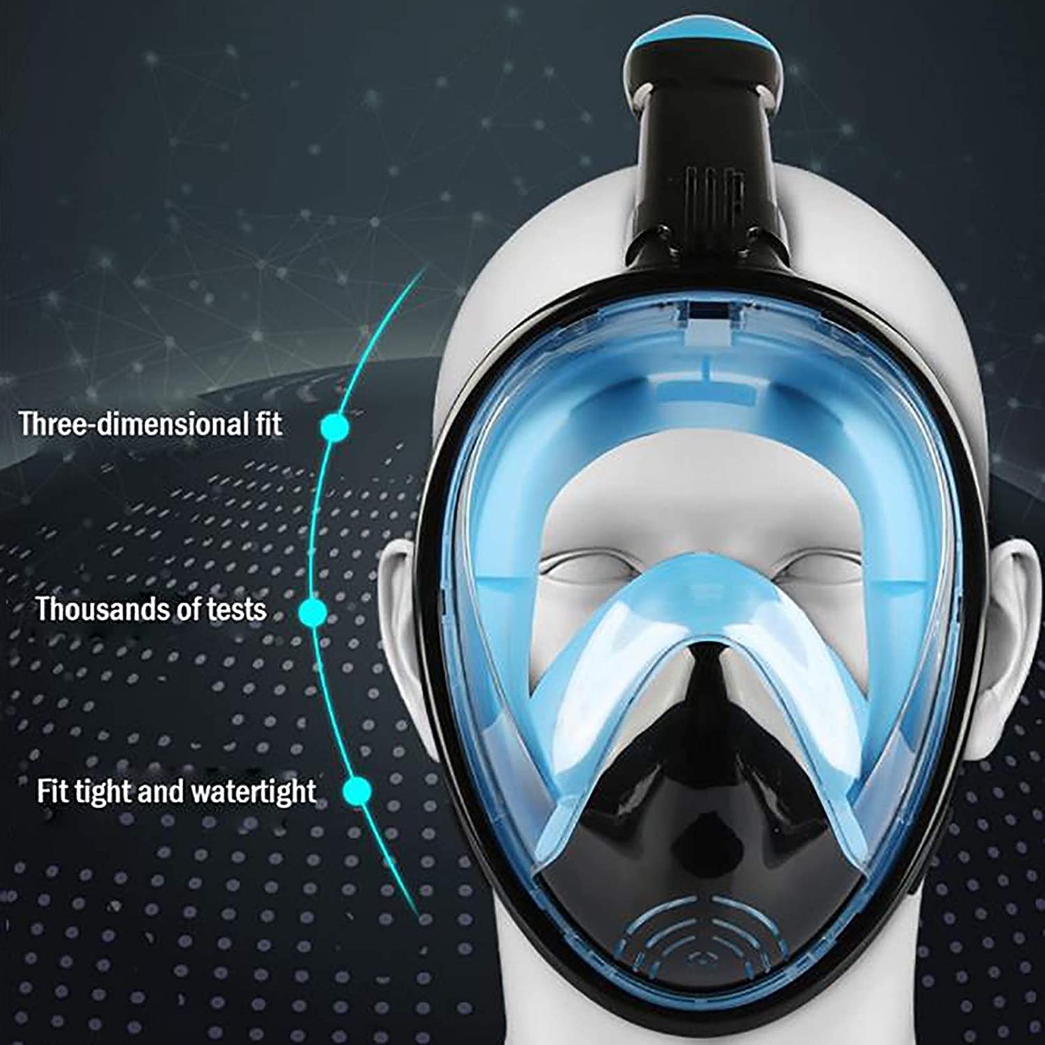 Maschera da Snorkeling Integrale, Maschere da Sub, Attrezzatura Subacquea Antiappannamento, Attrezzatura per Snorkeling E Nuoto per Adulti E Bambini.（N40 Flat Black-S/M）