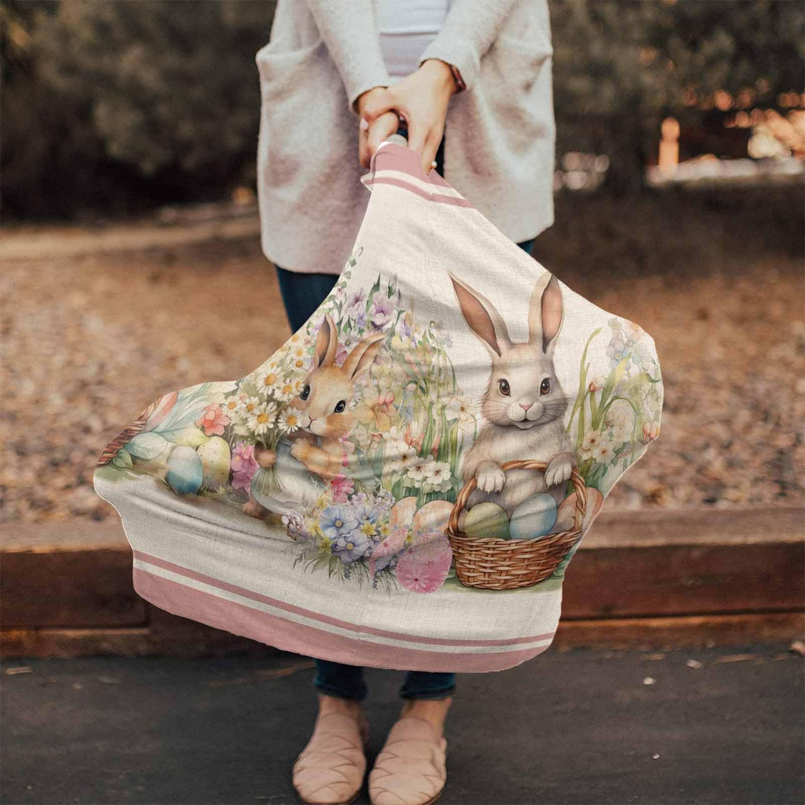 Nursing Cover for Breastfeeding Scarf, Easter Bunny Plants Floral Egg Baby Car Covers Super Soft Multi Use for Canopy Shopping Cart Cover Blanket Stroller Cover