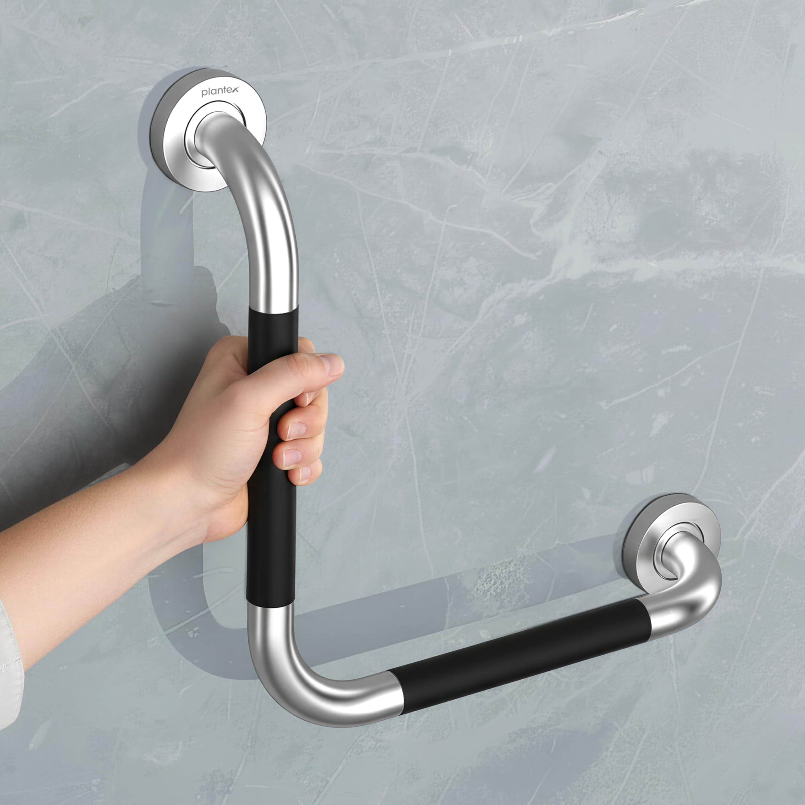 Plantex L-Shape Bathroom Handle for Senior Citizen/Grab Bar for Toilet/Wall-Mounted Safety Handle Made of 304 Grade Stainless Steel - Pack of 1 (Chrome & Black)-image-43