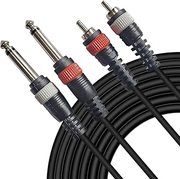 AxcessAbles Dual 1/4 TS to Dual RCA Stereo Audio Cable 6FT 6.35mm to RCA Interconnect Cord for Mixer, Audio Interface, DJ Controller, Amplifier, Studio Monitors & Home Stereo