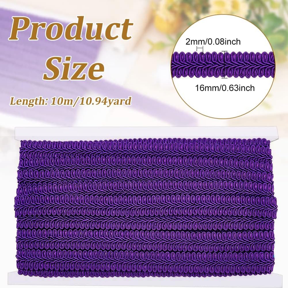 FINGERINSPIRE 11 Yard Viola Treccia Trim 16mm Poliestere Intrecciato Treccia Trim Millepiedi Decorativo Gimp Trim Basic Trim per Fai Da Te Artigianato Costume Cucito Tenda Fodera Accessori