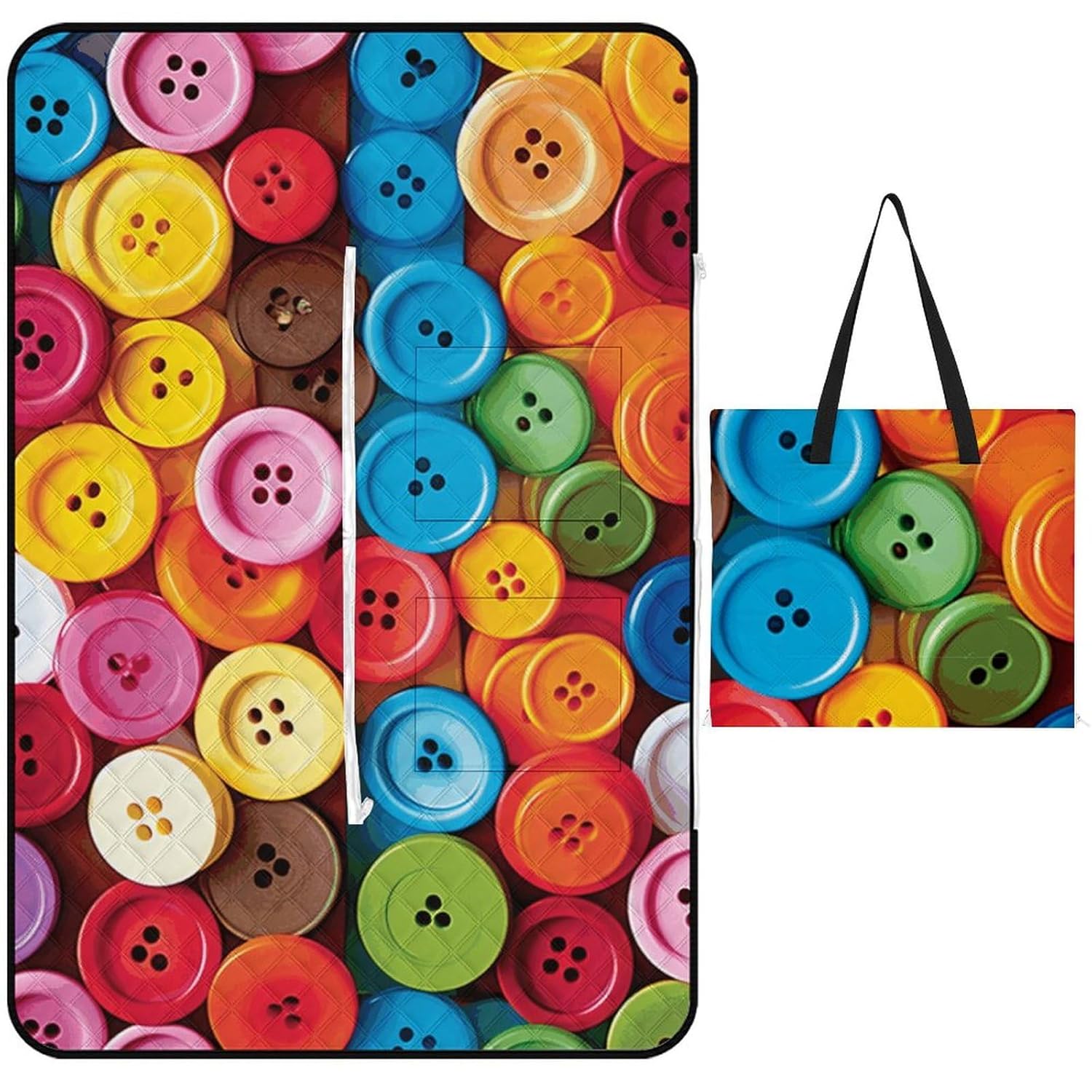 Colorful Buttons Picnic Blanket Machine Washable, 200cm X 200cm Extra Large Waterproof And Sandproof Foldable Compact Beach Blanket, Extra Large Outdoor Mat for Spring And Summer Camping Colorful Butt