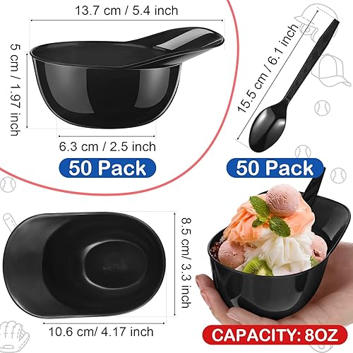 Miniatura 3 de Irenare Juego de 50 mini cuencos de helado con casco de béisbol de 8 onzas con cucharas desechables para helado, tazas pequeñas de plástico para