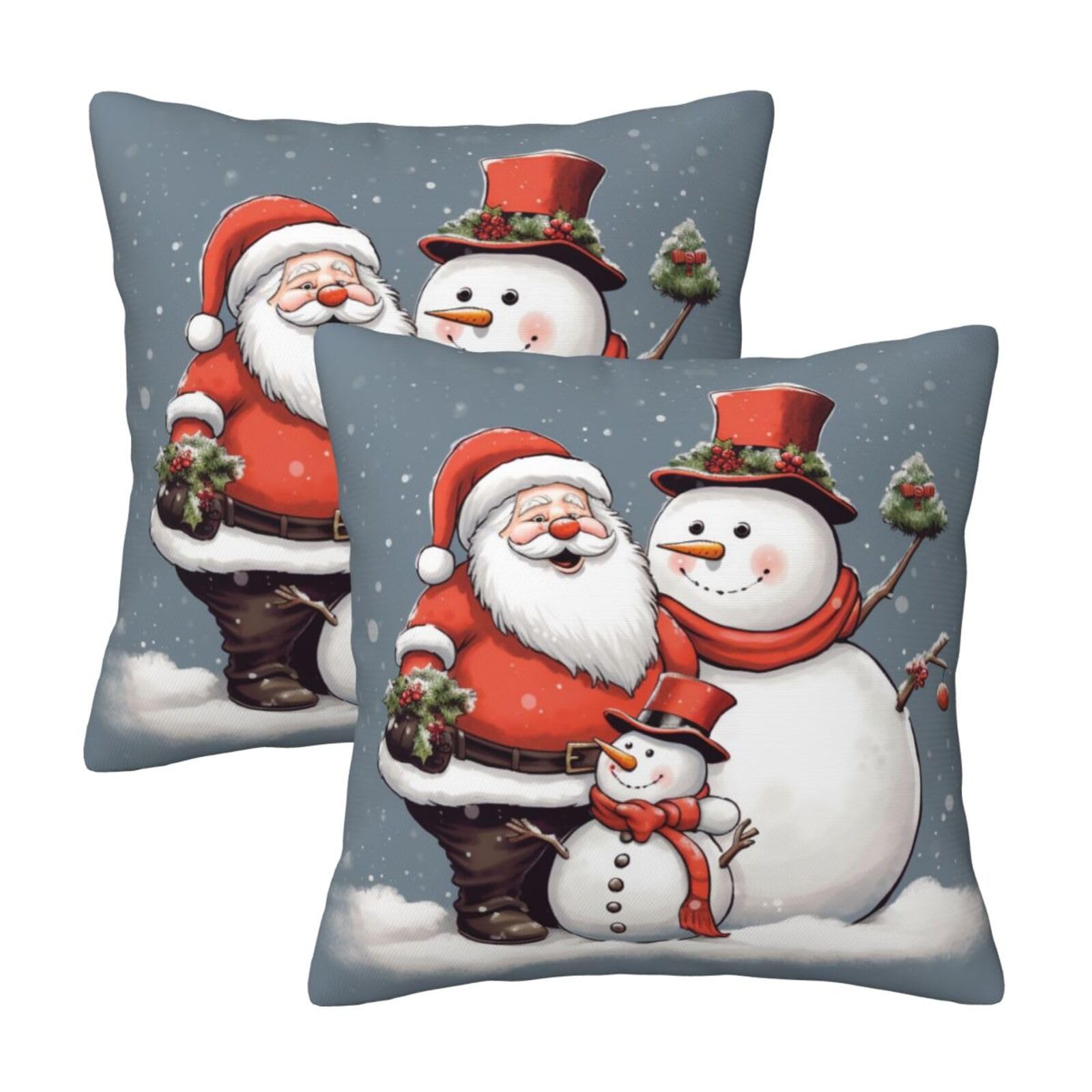 Santa Claus and Snowman Throw Pillow Cases 2 Pack Square Pillowcases Soft Pillow Protectors for Couch Livingroom Sofa Bed Office Car,30x30 CM