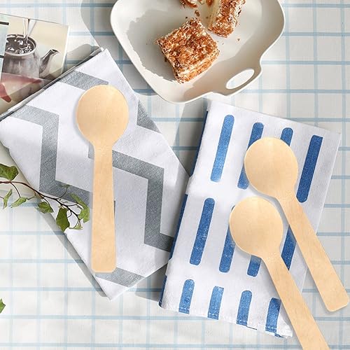 Miniatura 5 de Cuchara de madera desechable, 100 cucharas de madera, mini cucharas a granel de 4 pulgadas a granel cubiertos de madera compostables ecológicos