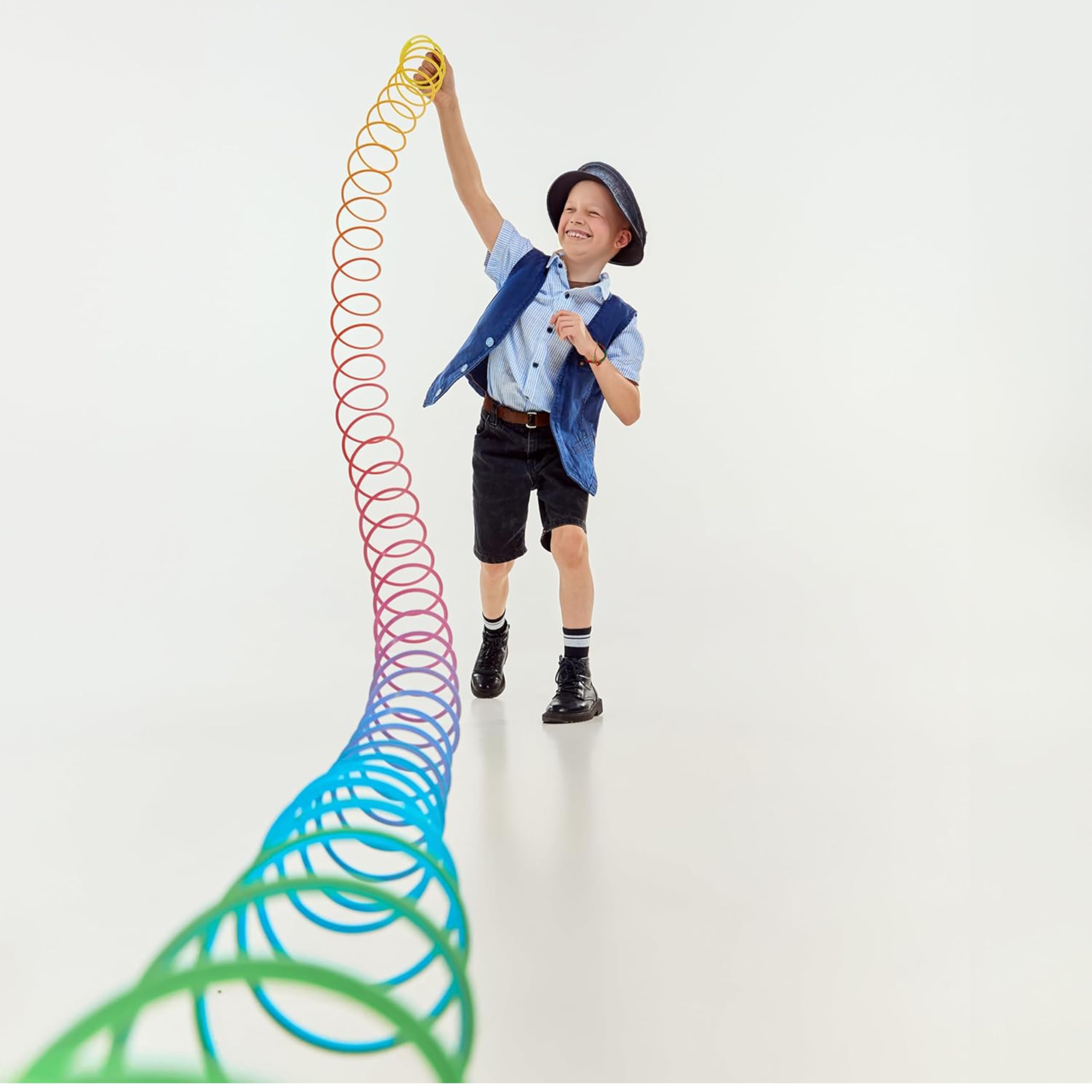 Out of the blue Ogromne tęczowe spirale XXL – zestaw 2 szt., zabawki do skakania po schodach, średnica 10 cm, z tworzywa sztucznego – idealne dla dziewcząt i chłopców – idealne jako upominek na