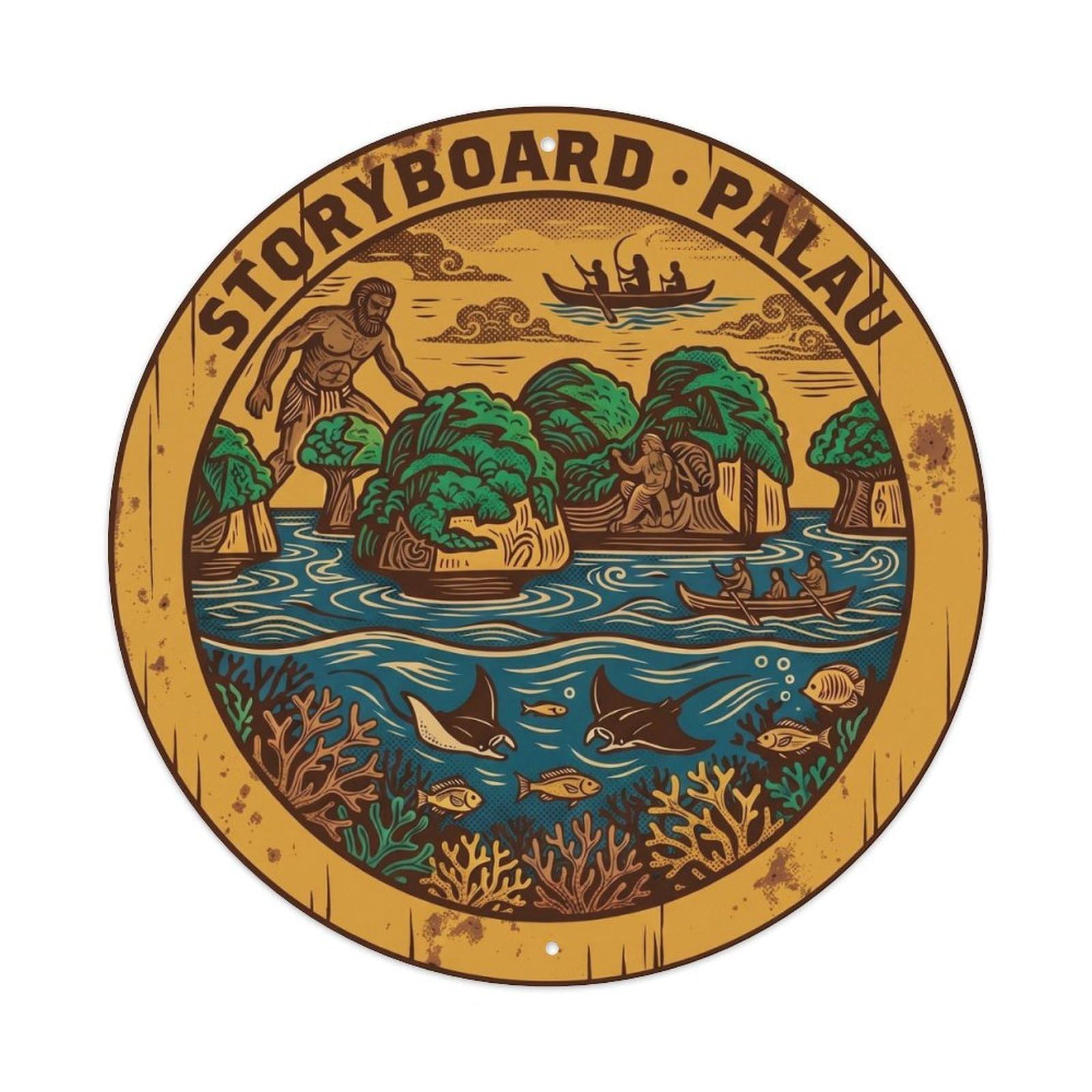 Olyhtr 8X8inch Classic Style Palau Storyboard Legend Retro Rock Islands Lagoon Metal Tin Sign