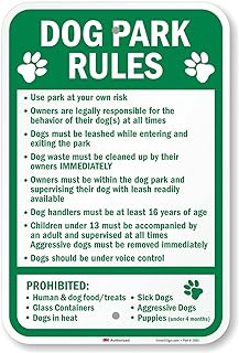 SmartSign 18 x 12 inch “Dog Park Rules - Use At Your Own Risk, Owners Legally Responsible …” Metal Sign, 63 mil Aluminum, 3M Laminated Engineer Grade Reflective Material, Green and White, USA-Made