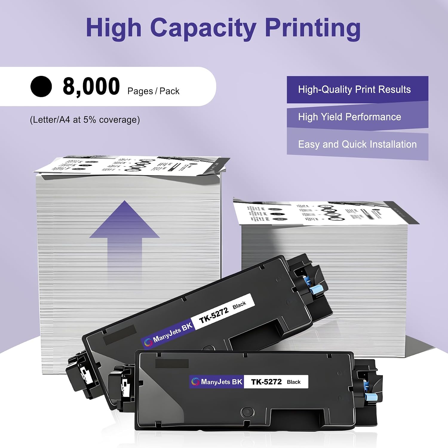TK-5272 TK5242K Black Toner Cartridge, 2-Pack High Yield Replacement for Kyocera TK-5272K 1T02TV0US0, Compatible with ECOSYS M6630cidn P6230cdn Printers, 8,000 Pages (2 Black)