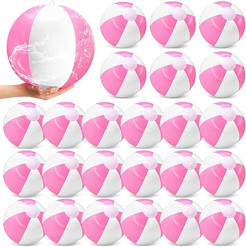 Lunmon 24 bolas de playa inflables de color rosa y blanco, bolas redondas de PVC para piscina, regalos de fiesta en piscina, juguetes de juego para