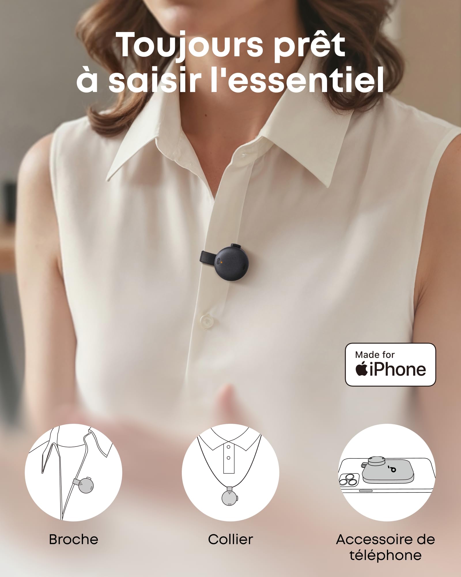 soundcore Work par Anker Enregistreur Vocal Portable IA avec Transcription et Résumés IA, Certifié MFi