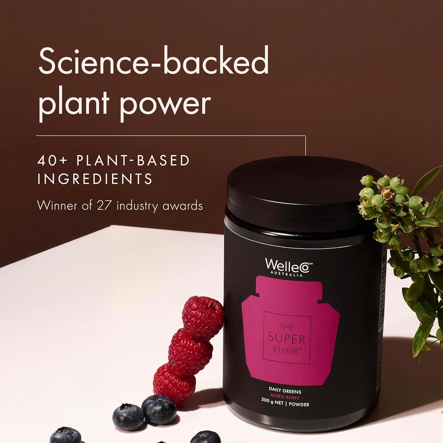 WelleCo The Super Elixir Daily Greens Powder, Probiotic Drink Mix with Whole Foods, Gluten Free, Vegan Gut Health Powder, Energy, Immunity, Healthy Skin, Hair & Nails (300g, Mixed Berry) - Image 9