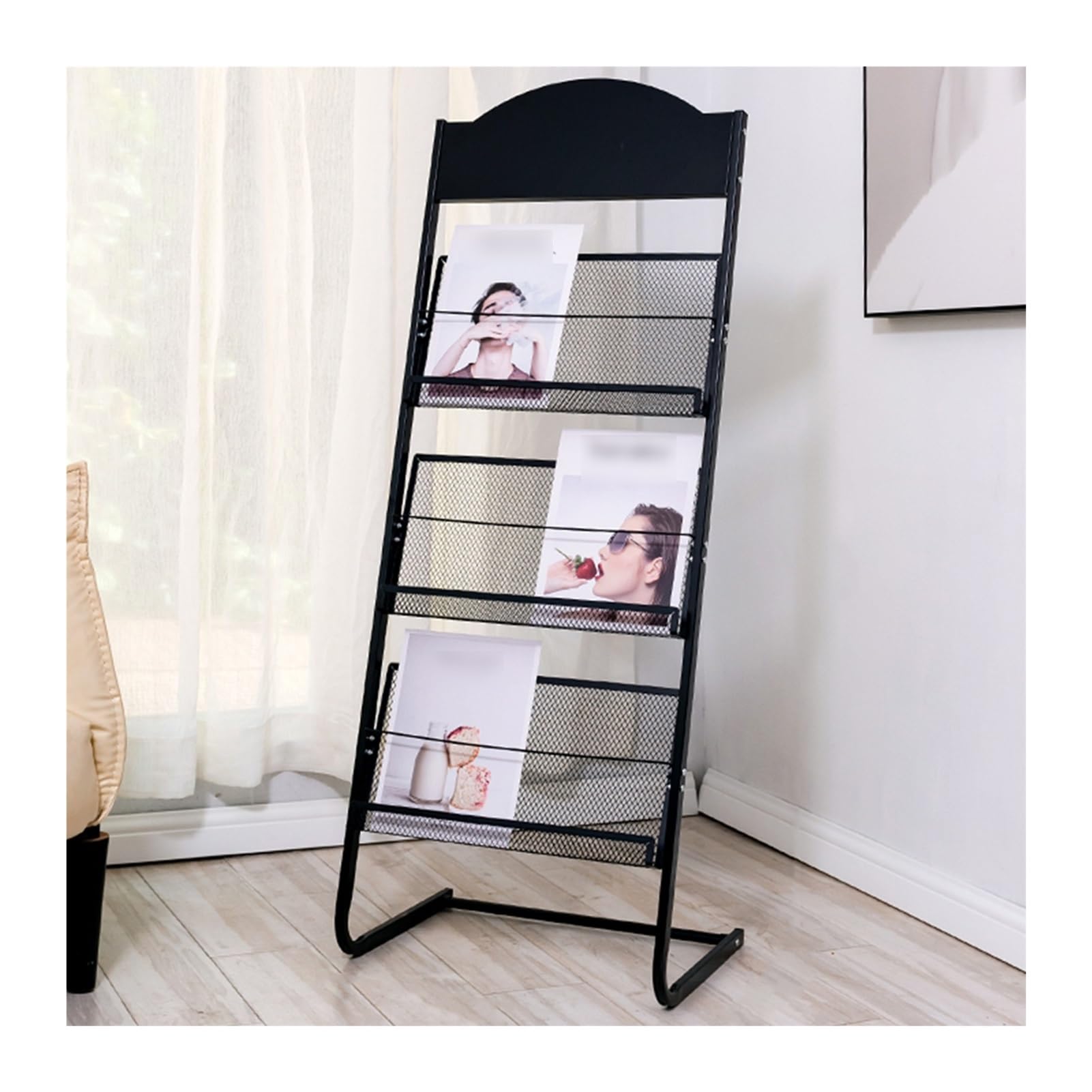 SWENEEN Floor Magazine With Tiers Exhibitions Offices Display For Newspaper Catalogs 63X38X125Cm,Silver 63X38X1,Black-48x38x125CM/18.90x14.9