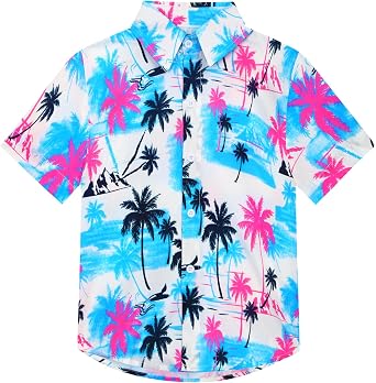 Boys Hawaiian Shirt Tropical Short Sleeve Cool Cute Casual Button Down Tops for Youth Kids Toddler Summer Beach