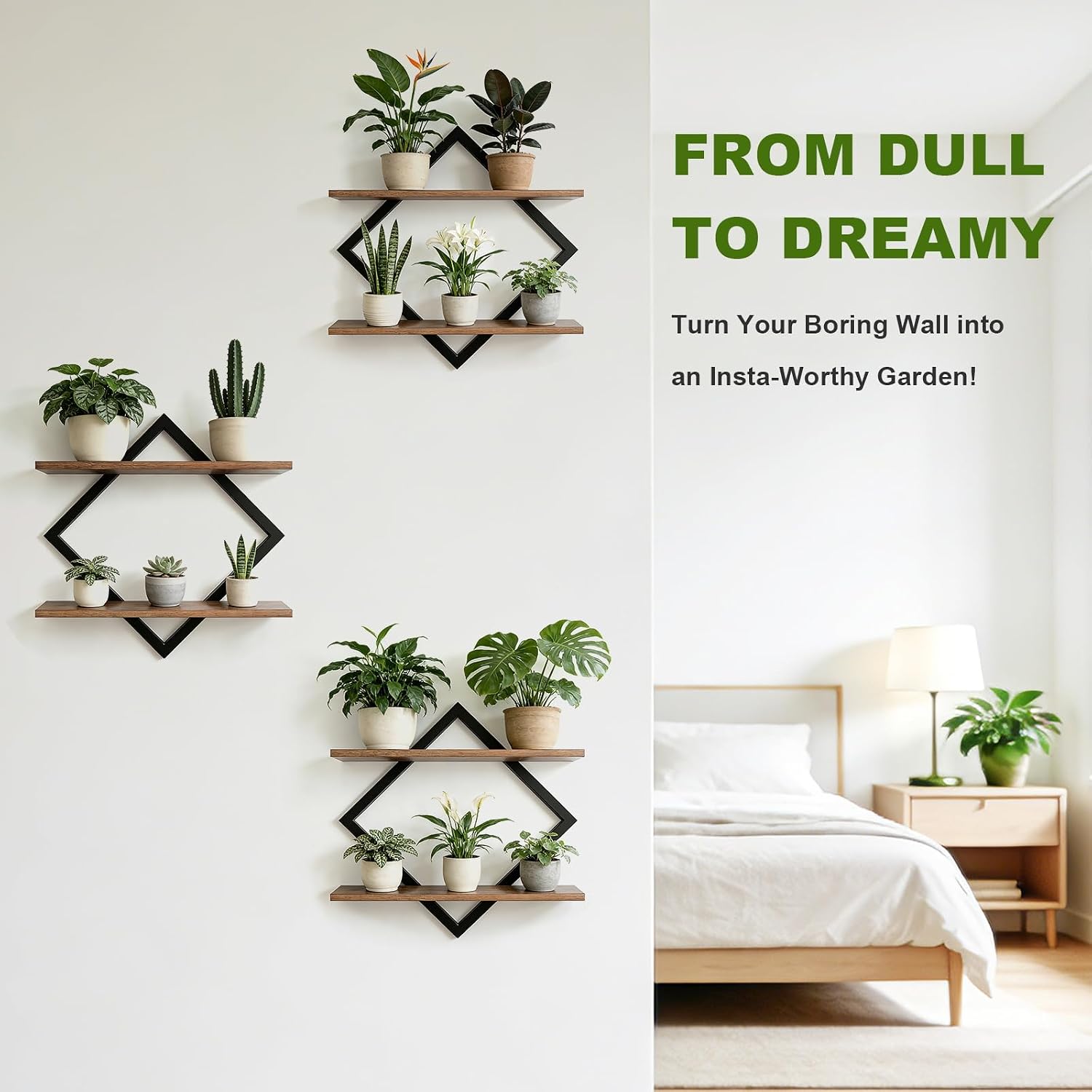 Set of 3 Floating Wall Shelves for Plants, Brown image 5