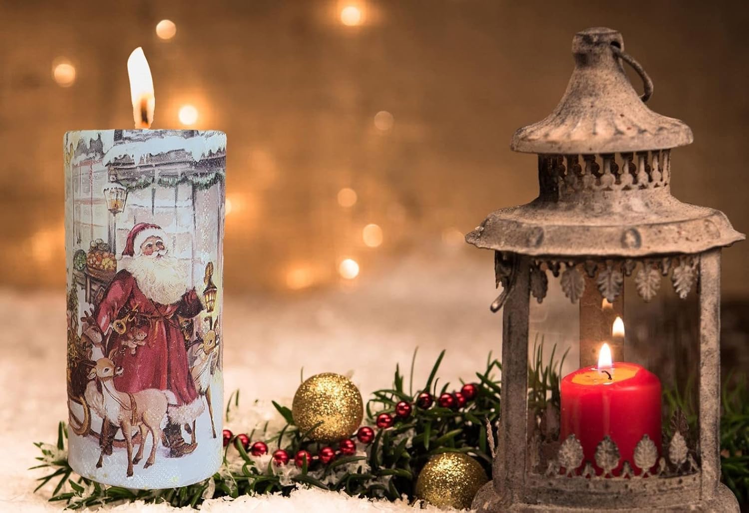 Christmas Candle - Decorative/Designer Candle, Packed in Gift wrap, for Home Decor and Gifting, Non Scented, Large Size, Weight 625 Grams, Dim: 3 inch x 6 inch (DE1060)