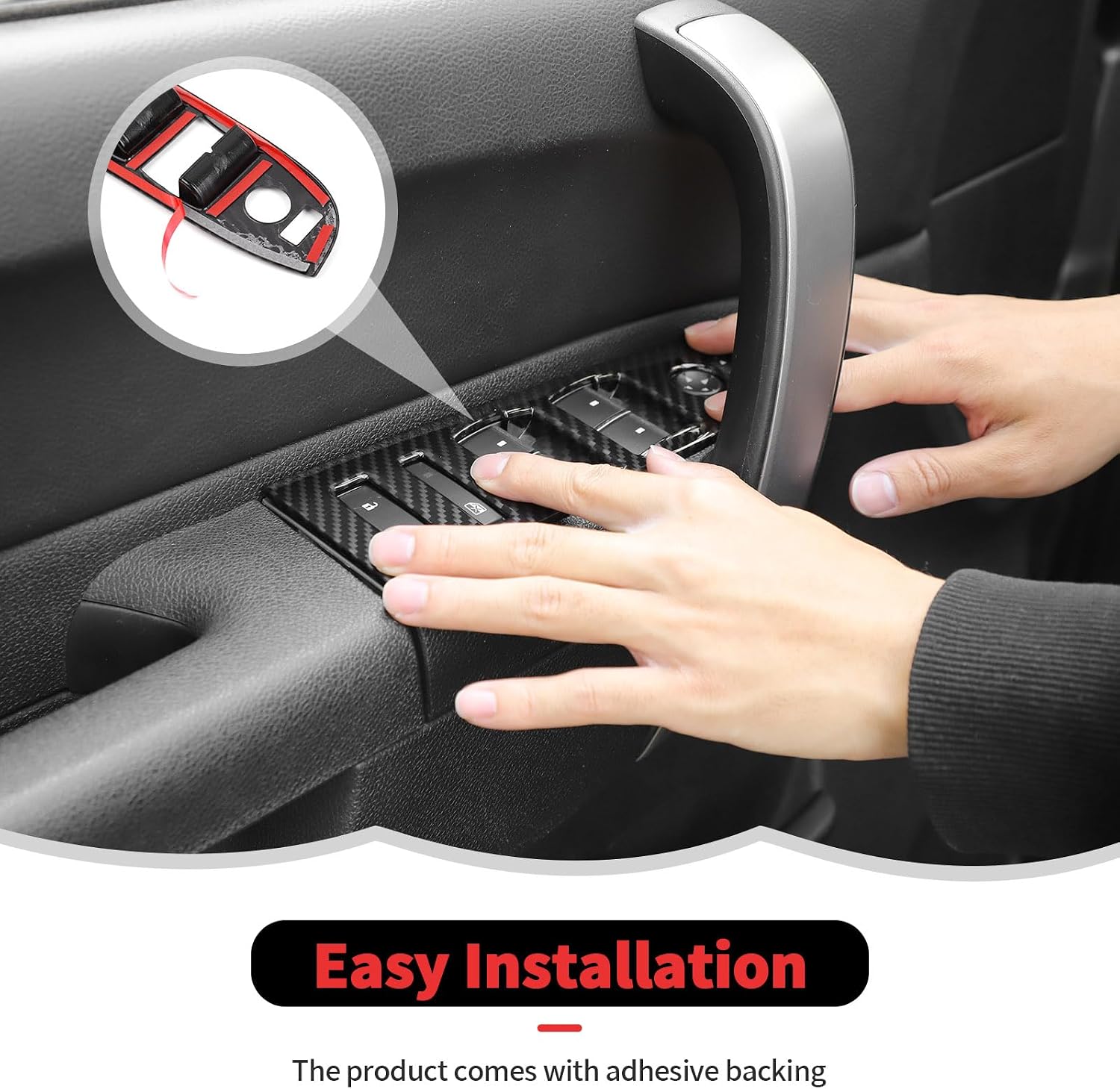 RT-TCZ Window Lift Switch Panel CoverTrim Decoration Interior Accessories for Chevy Silverado 2007-2013,for GMC Sierra 2007-2013 (Black Carbon Fiber)