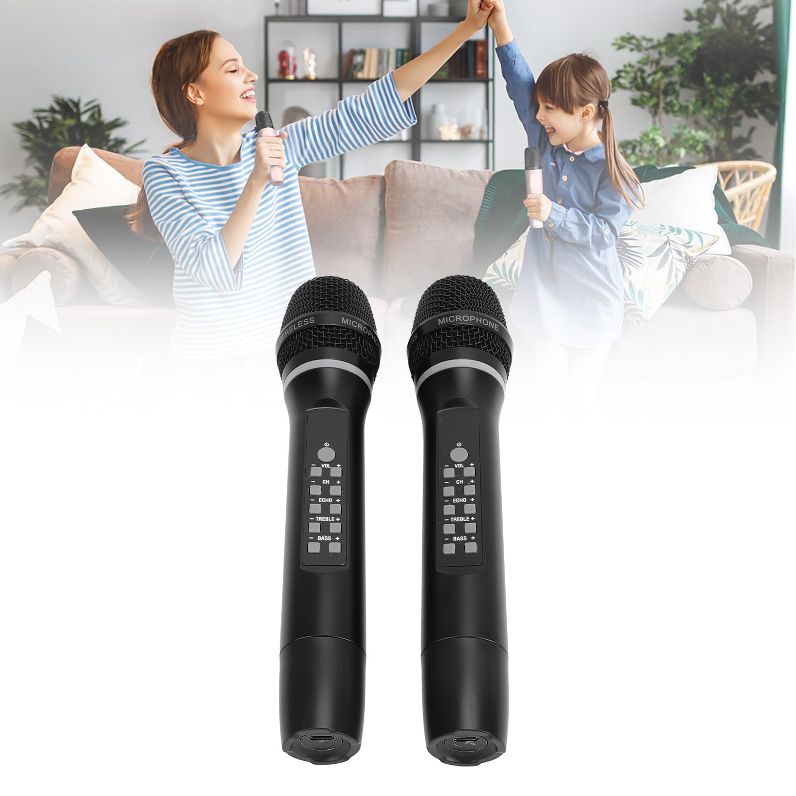 Mikrofon Bezprzewodowy, Podwójny Mikrofon Ręczny z funkcją ładowania Bluetooth i funkcją 2 w 1, Bezprzewodowy Mikrofon Dynamiczny do Karaoke, do Telefonów, Komputerów,