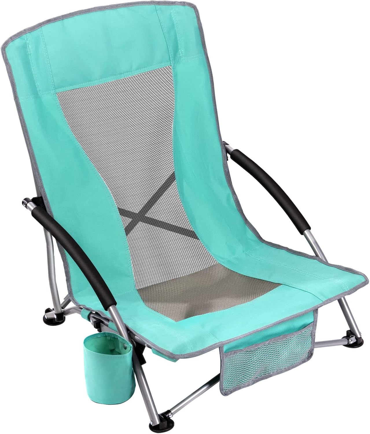 AsterOutdoor Low Sling Beach Chair Folding Lightweight Mesh Back Sand Chair for Camping Outdoor Lawn, Carry Bag Included, Supports 250lbs