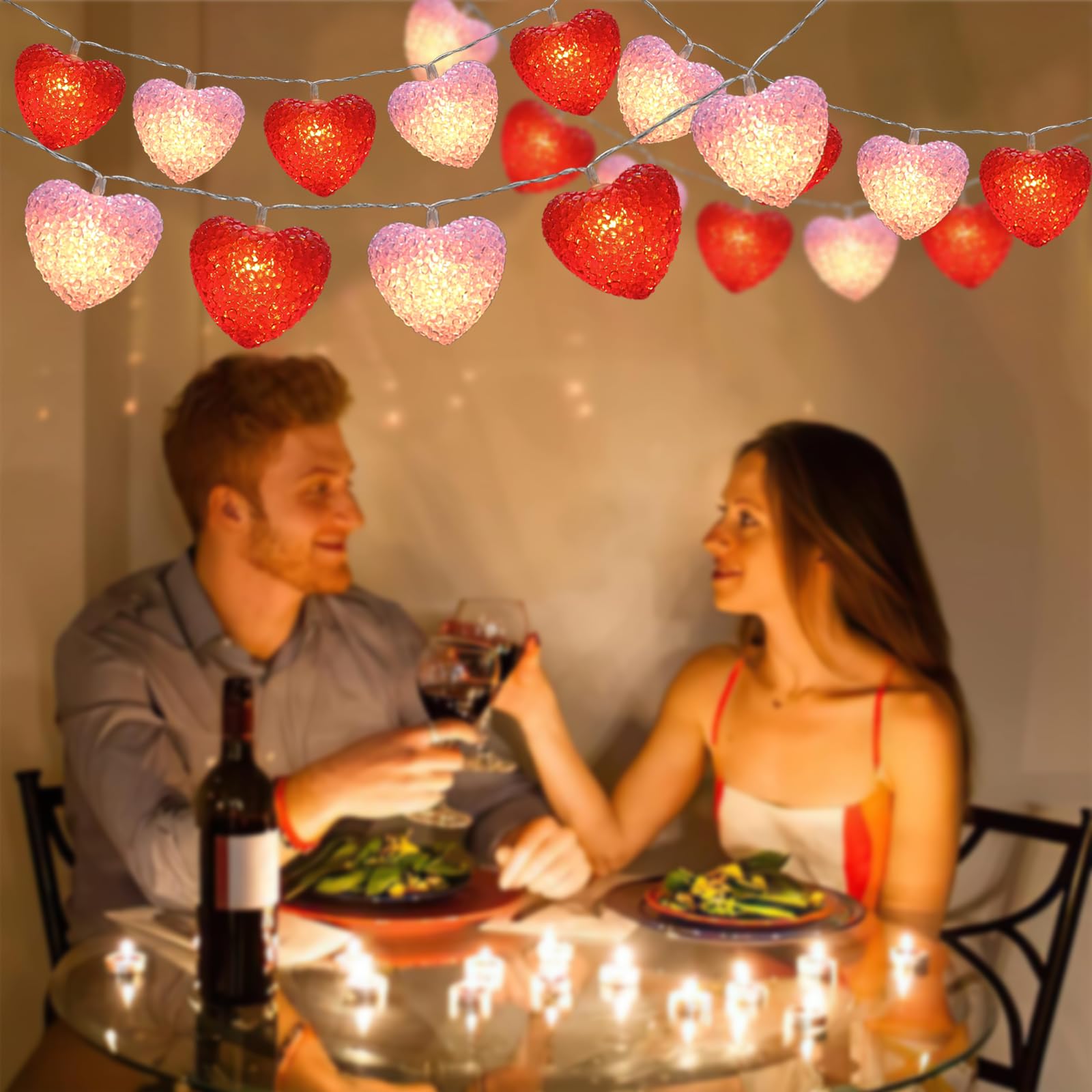 Guirlande Luineuse En Bois En Fore De Cœur Pour La Saint-Valentin, Guirlande Luineuse à LED