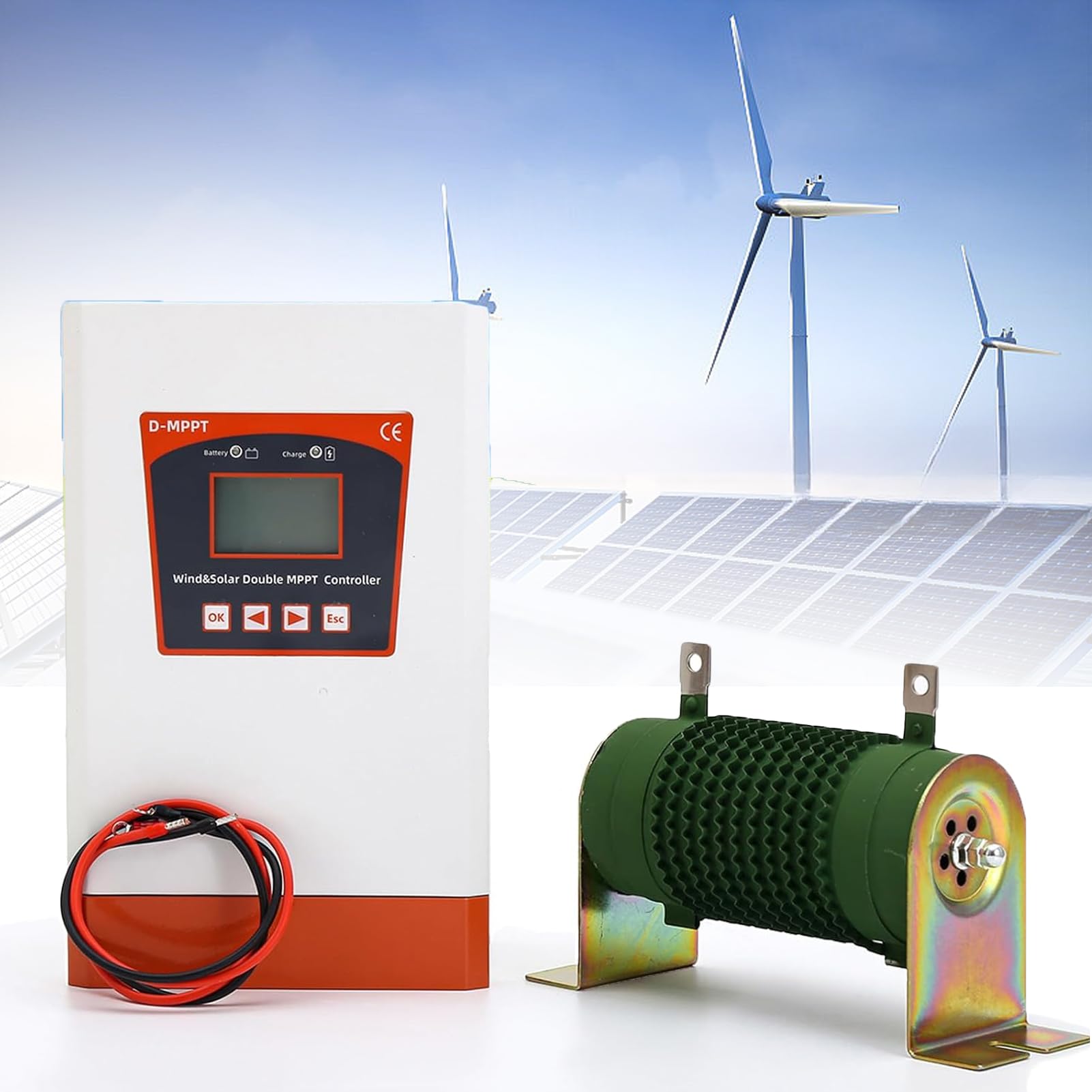 Dual MPPT Hybrid Laderegler für Windkraft und Solar, 12V/24V/48V Controller mit Entladeeinheit, Universell für Blei-Säure & Lithium Akku, IoT Fernüberwachung via Bluetooth, Haus & Straßenbeleuchtung