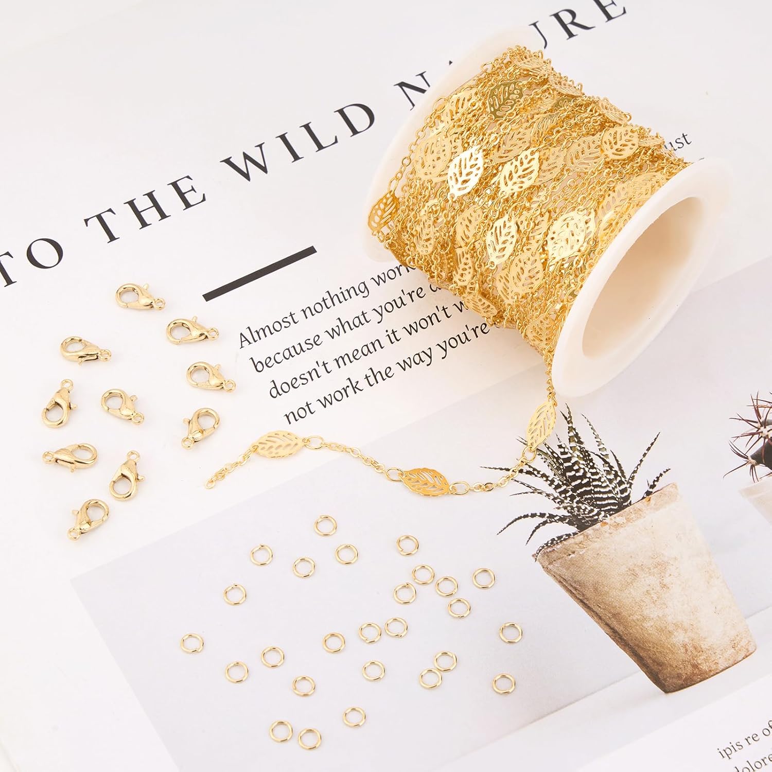 SMYHTGLIF 5 Meters Gold Leaf Cable Chain for Jewelry Making Chains Gold Plated Brass Jewelry Making Chains Bulk with Lobster Clasps and Open Rings - Image 3