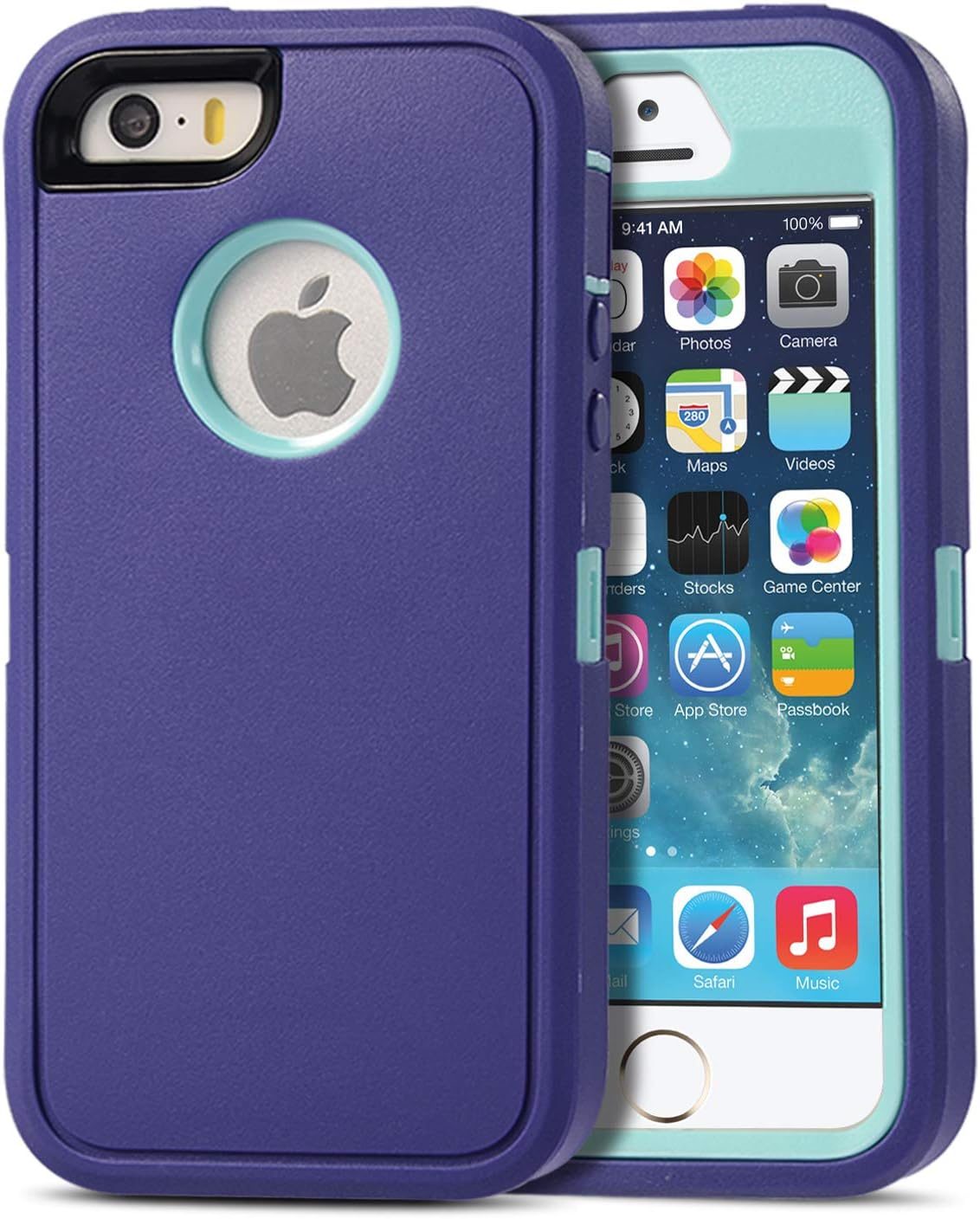 Armorzon iPhone SE Case,iPhone 5s Case,iPhone 5 Case, HeaviTek Defender Body Armor Dust Proof Heavy Duty Shockproof Rugged PC TPU Cover for Apple iPhone SE/5s/5 (Purple Teal Blue)