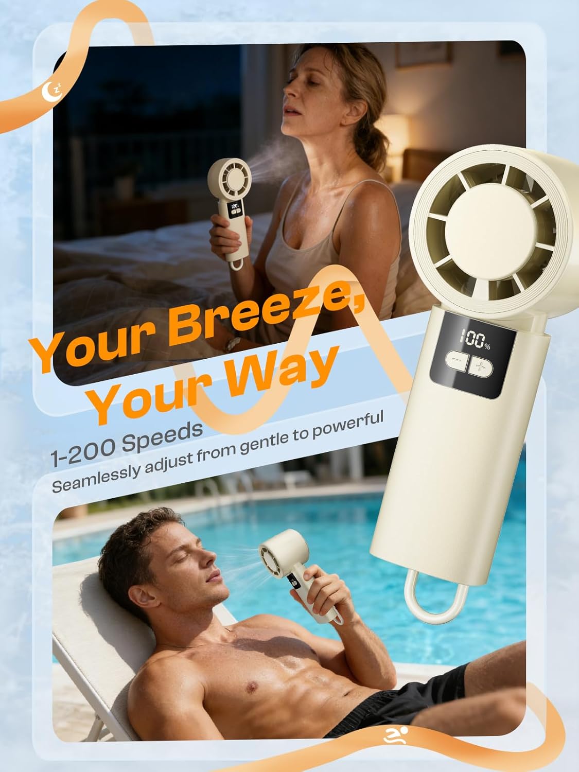 200 Adjustable Speed Portable Handheld Fan, 5000mAh Turbo Mini Fan for Personal Cooling, 3H Fast Charge Small Travel Fan with LED Power Display, Desk Use, Ideal for Hot Flash, Travel, and Outdoor