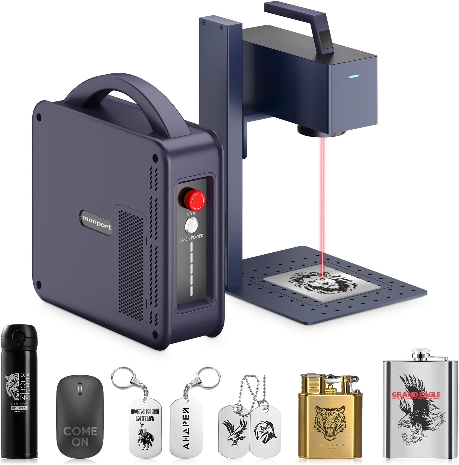 Monport G2 Pro 20W Fiber Laser Engraver,15000mm/s Portable Laser Marking Machine, 150x150mm Working Area, Desktop Handheld 2-in-1 Laser Engraver Machine for Jewelry, Leather, Dog Tags, Metal