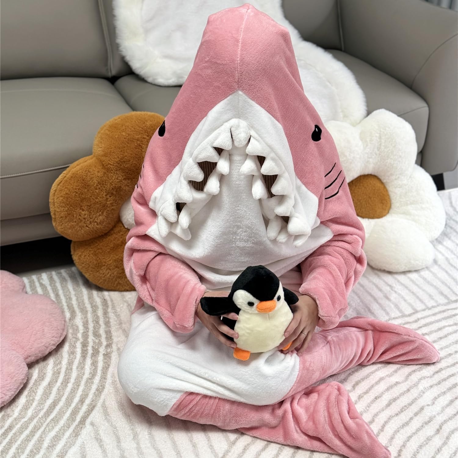 Shark Sleeping Bag - Wearable Fleece Throw Blanket for Adults & Kids - Cosplay Shark Costume Gifts
