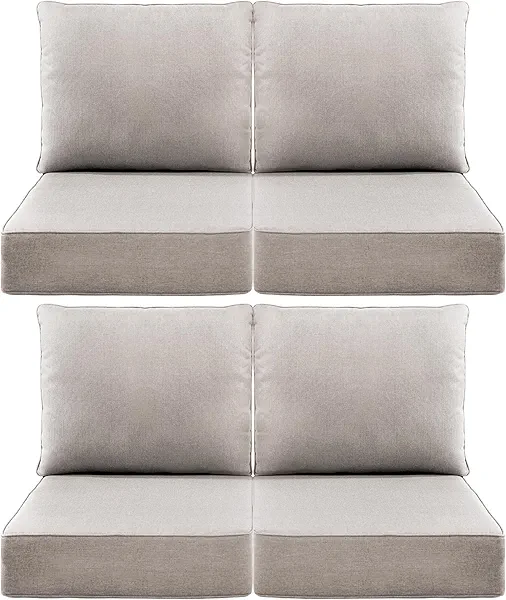 Luxury 6" Outdoor Cushions for Patio Furniture, 24x24x6 Thick Seat Cushion Set of 4, Fade Resistant Couch Chair Replacement Cushions High Density Deep Wicker Chair Cushion w/Removable Cover, Beige