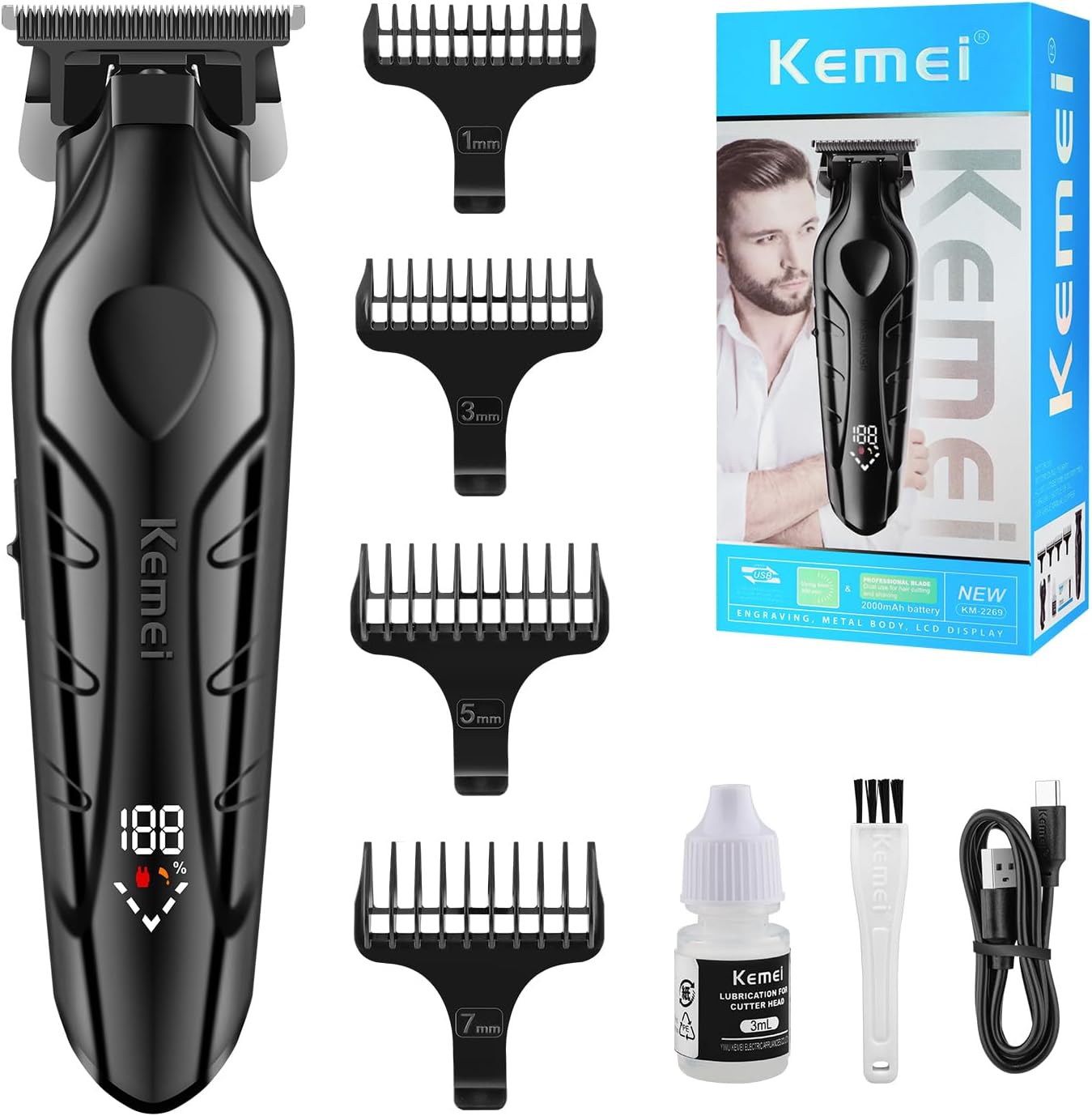 KEMEI Professional Hair Clipper & Cordless Barber Clipper for Men, USB Rechargeable Barber Clipper for Hair Cutting, Clipper for Haircut,Gifts for Men