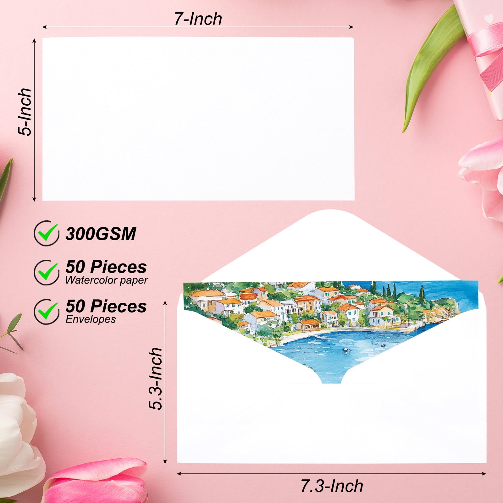 50 Pack Blank Watercolor Cards With Envelopes, 140lb Heavyweight 100 - View #13