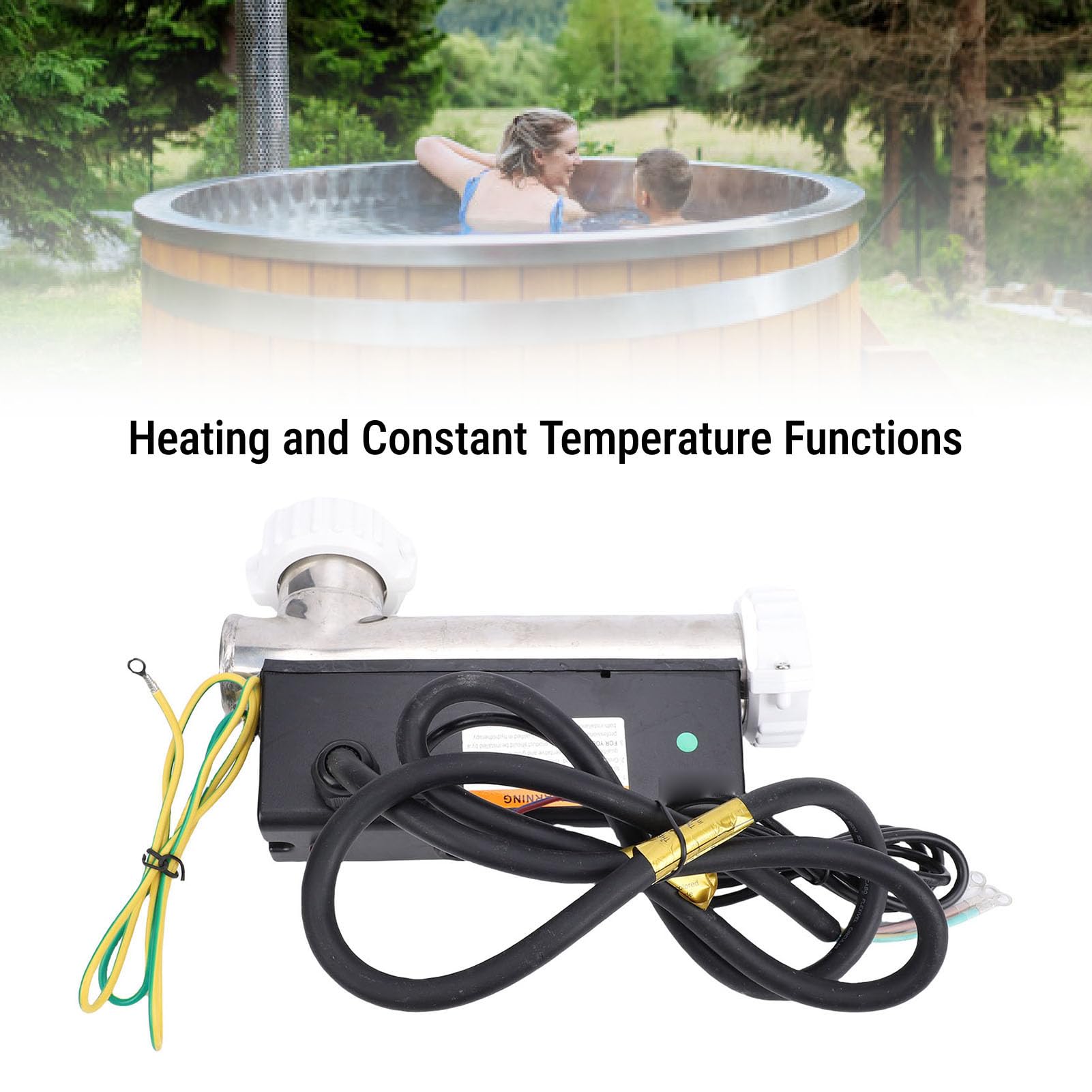 Topiky Termostato Calentador de Bañera de Hidromasaje de 3KW, Controlador de Temperatura de Calentamiento de Agua Eléctrico para Bañera de SPA de Piscina Portátil, Calentador en Línea de Acero