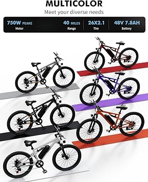 Qlife Racer Electric Bike for Adults - 21-Speed Mountain Lightweight Ebike with Peak 1000W Brushless Motor,48V 375Wh Removable Battery,26X2.1 Tire Step Over E-MTB,Up to 40 Miles Range