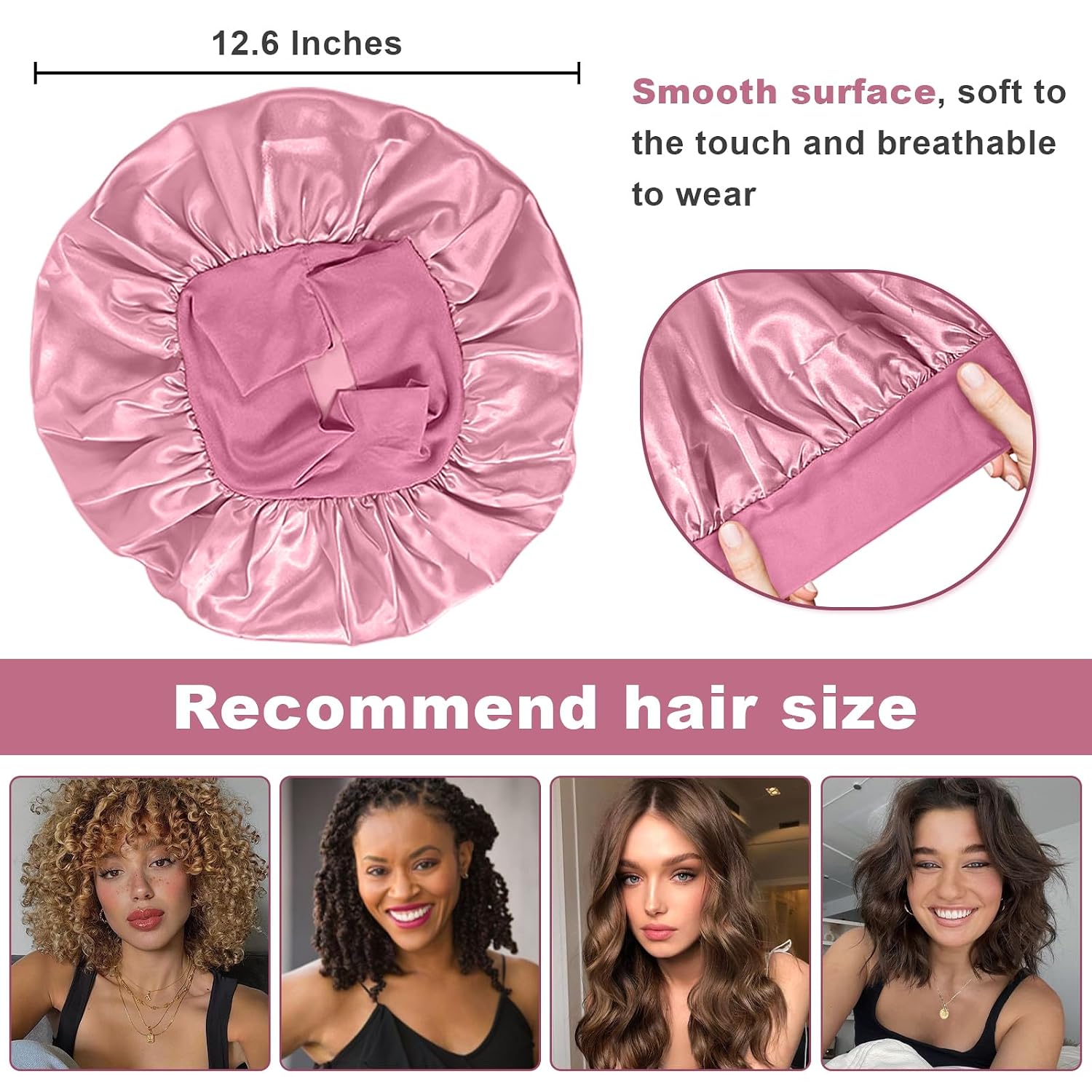 6Pcs Satin Bonnet Silk Bonnet, Hair Bonnet for Sleeping | Elastic Wide Band Silk Sleep Cap, Soft and Breathable