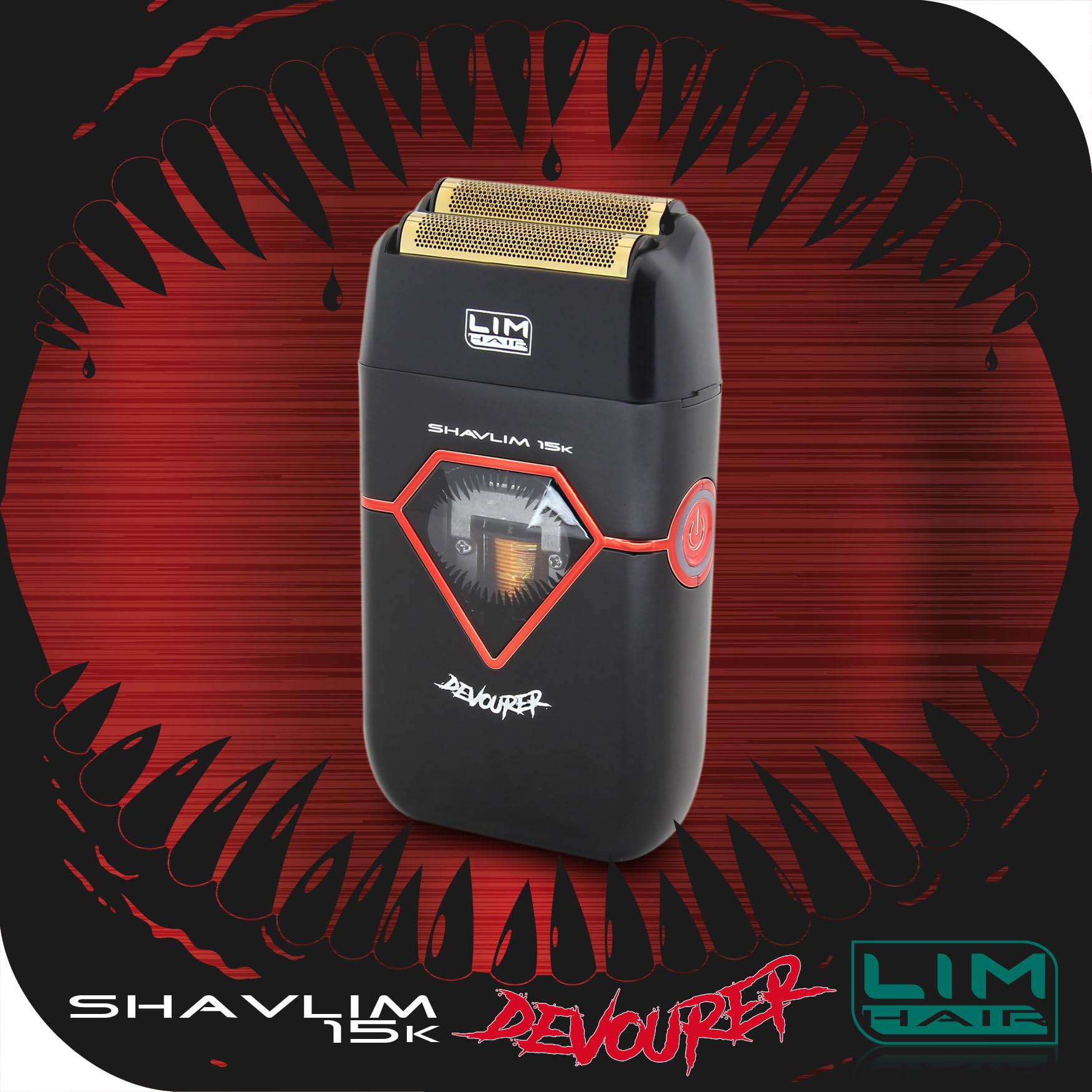 Afeitadora profesional LIM HAIR SHAVLIM 15k DEVOURER para profesionales cualificados. Motor VECTOR 15.000 rpm, Doble cuchilla Titanio hipoalergénico, ZERO Effect, Batería Litio, Sistema control par
