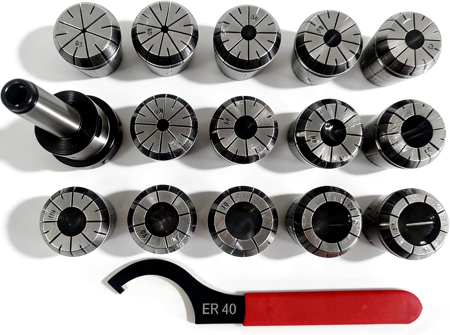 MT3 Shank ER40 Chuck with 15 PCS Collets and Wrench Set, 1/8 inch - 1 inch by 16th, Fit for CNC Engraving Machine & Milling Lathe Tool