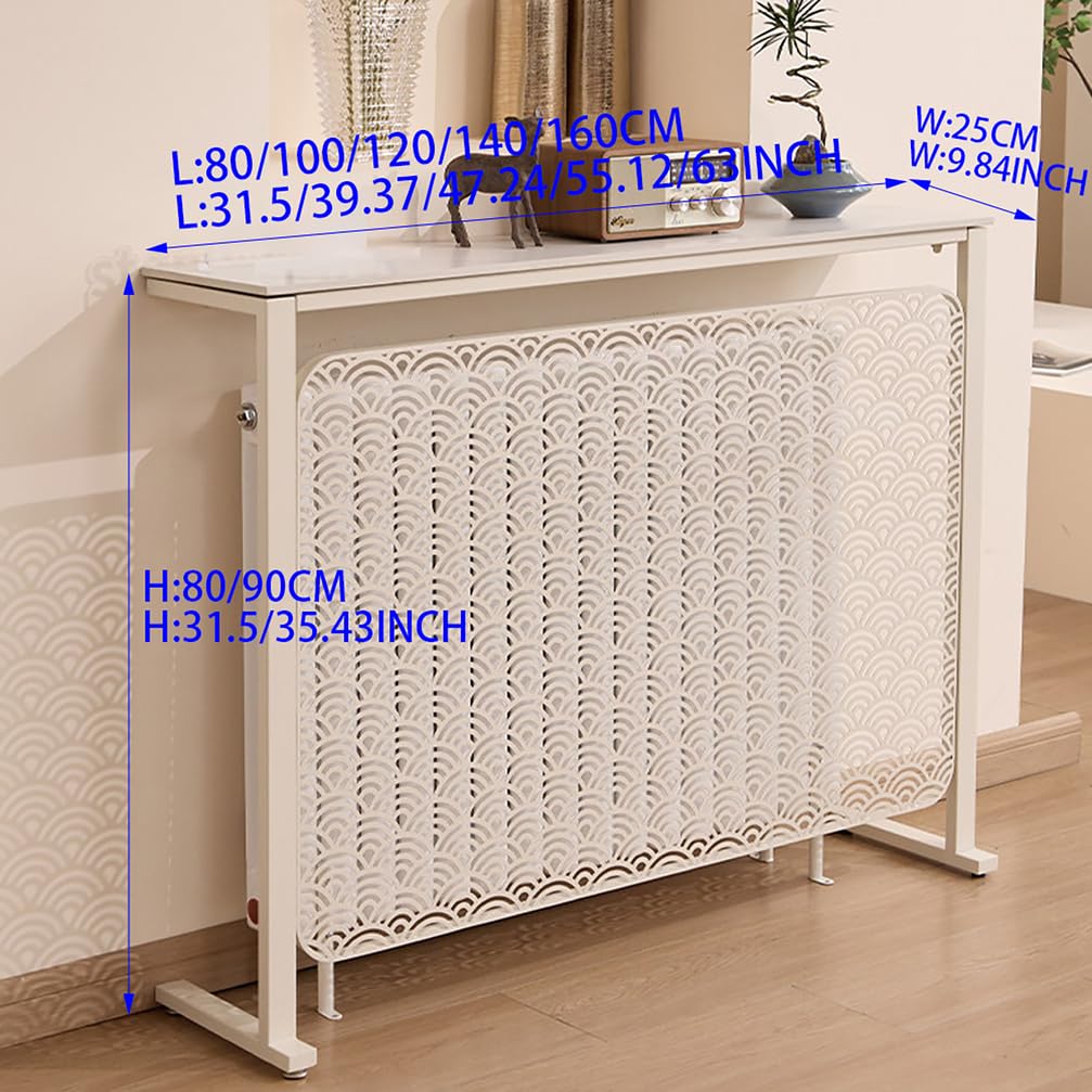 Copri-Radiatore Bianco con Piano in Lastra di Pietra E Piedini Regolabili Consolle da Ingresso da 160 Cm Mensola Appoggio Divano Metallo per Soggiorno E Bagno,Nero,L80*H80*W25