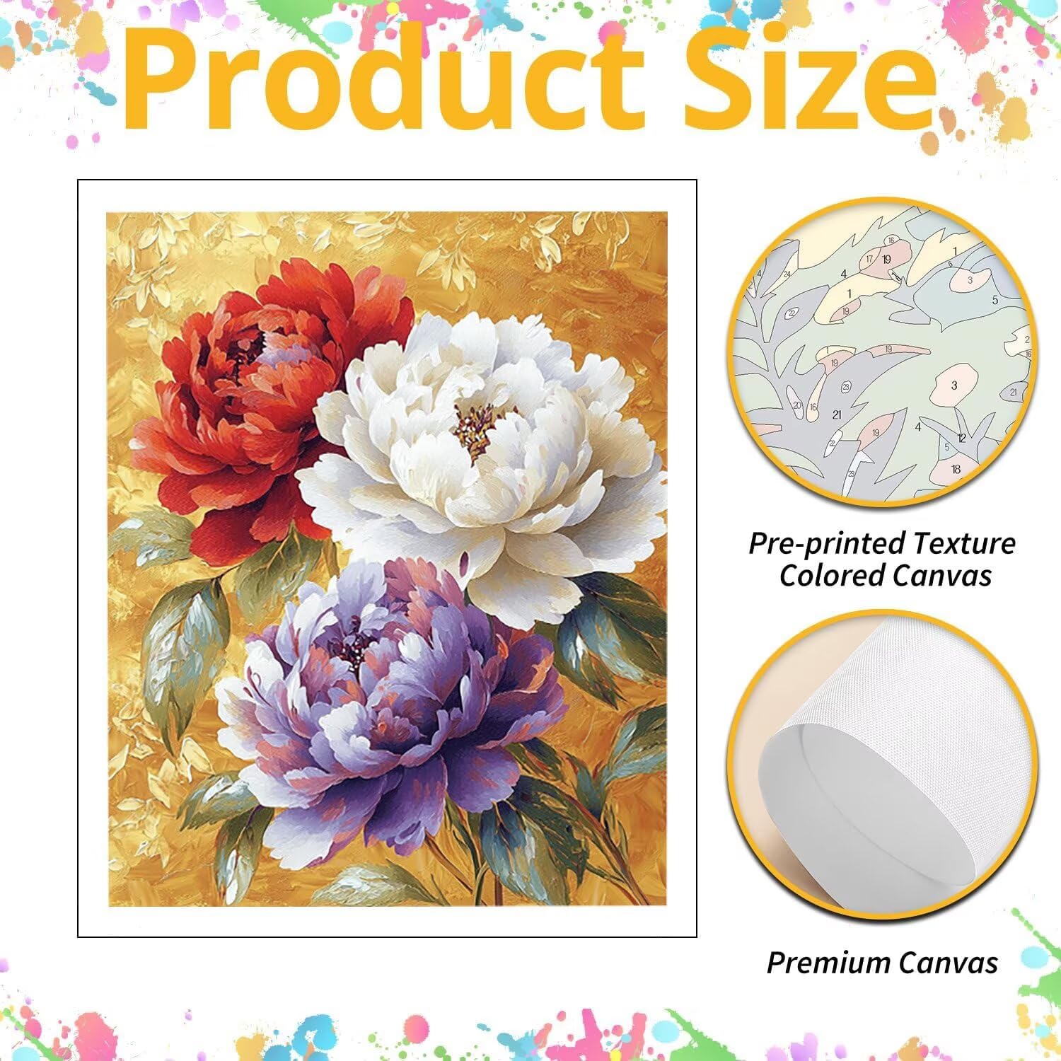 WEISHIWE Peonia floreale Dipingere con i Numeri per Adulti, 70x90cm a-420 | Paint by Numbers Kit con Pennelli e Acrilico Pigmento, Fai da te Olio La Pittura di Numeri Kit, Decora la Casa, senza Cornice