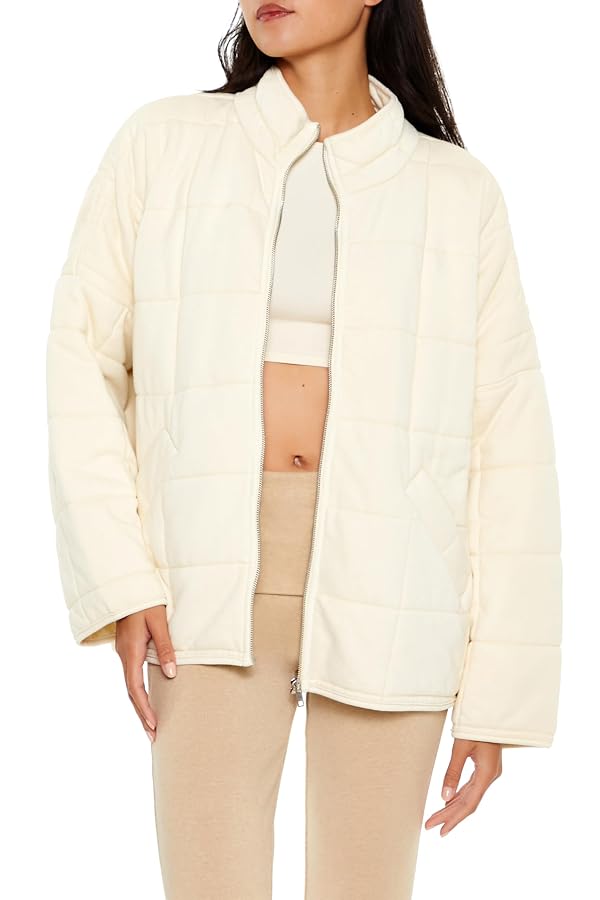 Forever 21 Women's Quilted Zip-Up Jacket Egret Large by Forever 21 - Used condition - US$42.46