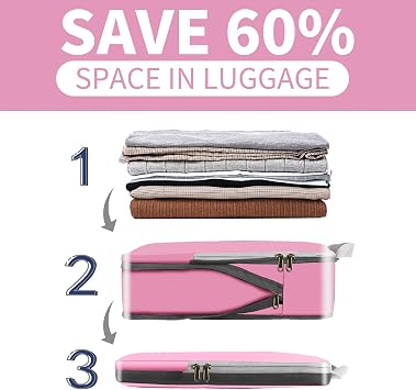 Eono Compression Packing Cubes, Luggage Organiser Set, Extensible Suitcase Organiser, Packing Organisers for Suitcases, Packing Cubes for Travel or Home Storage - Pink, 4 Set