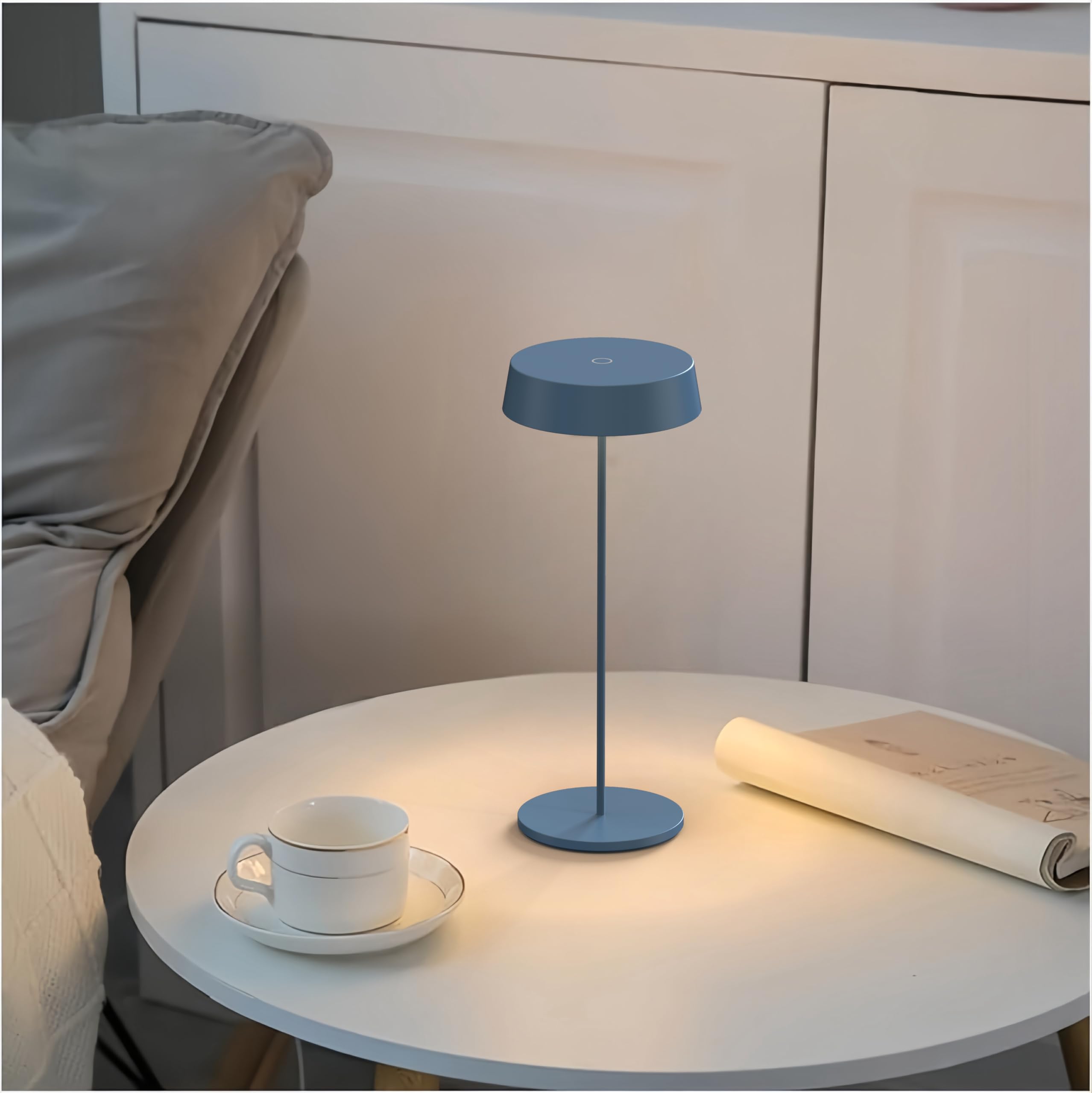 Palmina 901,lampade da tavolo senza fili,lampade da tavolo ricaricabili E Dimmerabile In Alluminio,abat jour senza fili 4400mah,Protezione IP54,luce da tavolo esterno/Interno/Blu 2PZ
