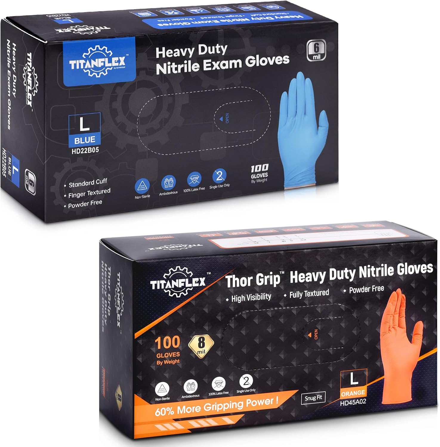 TitanFlex Heavy Duty Industrial Nitrile Gloves, Disposable Gloves Latex Free, Powder Free, Rubber Gloves, Mechanic Gloves,100-ct Box (Large)