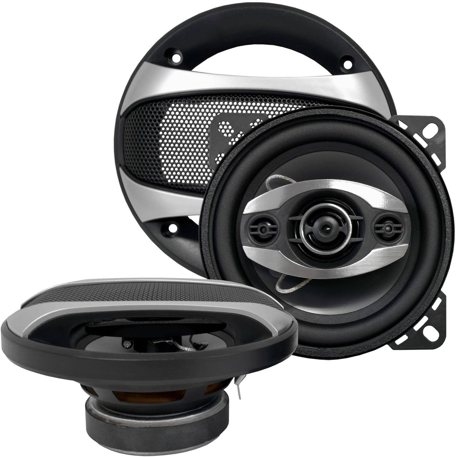 Bass Rockers 4" 225 Watt 4-Way Car Coaxial Speakers BR414 One Pair Set