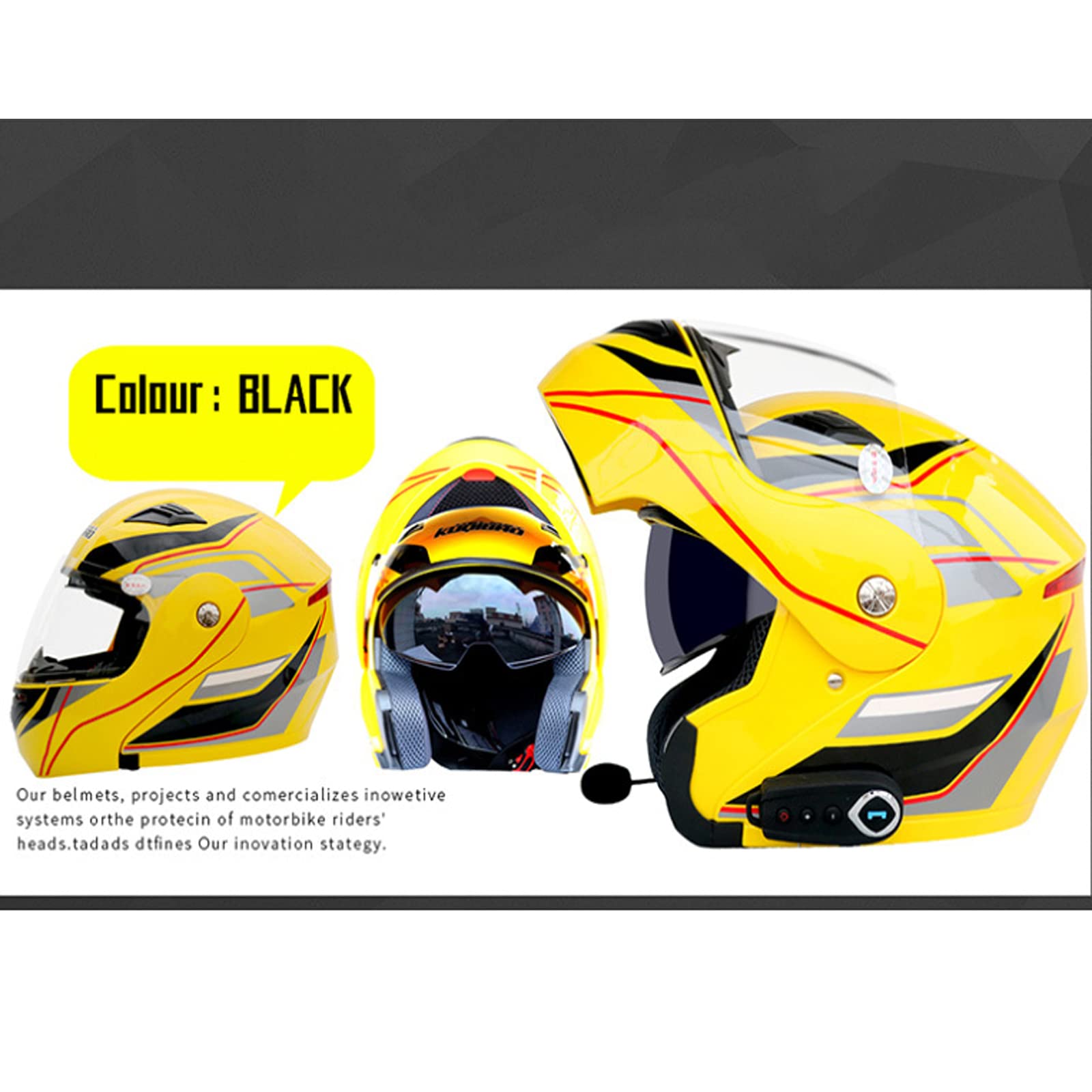 Motorrad Integrierter Bluetooth-Helm, Klapphelm ECE-Geprüft, Sturzhelm Anti-Fog-Doppelspiegel, Eingebautes FM Radio Integriertes Intercom-Kommunikationssystem für Damen Herren ,D,L 59~60cm