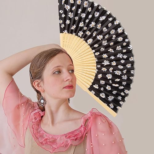 Miniatura 5 de JYSILIYH Ventilador de mano plegable para mujer, plegable, chino, japonés, vintage, de mano de seda de bambú, ventilador plegable para sofocos,