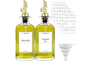Olive Oil Dispenser Bottle for Kitchen with Metal Spout, Funnel & 45 Labels - Gold