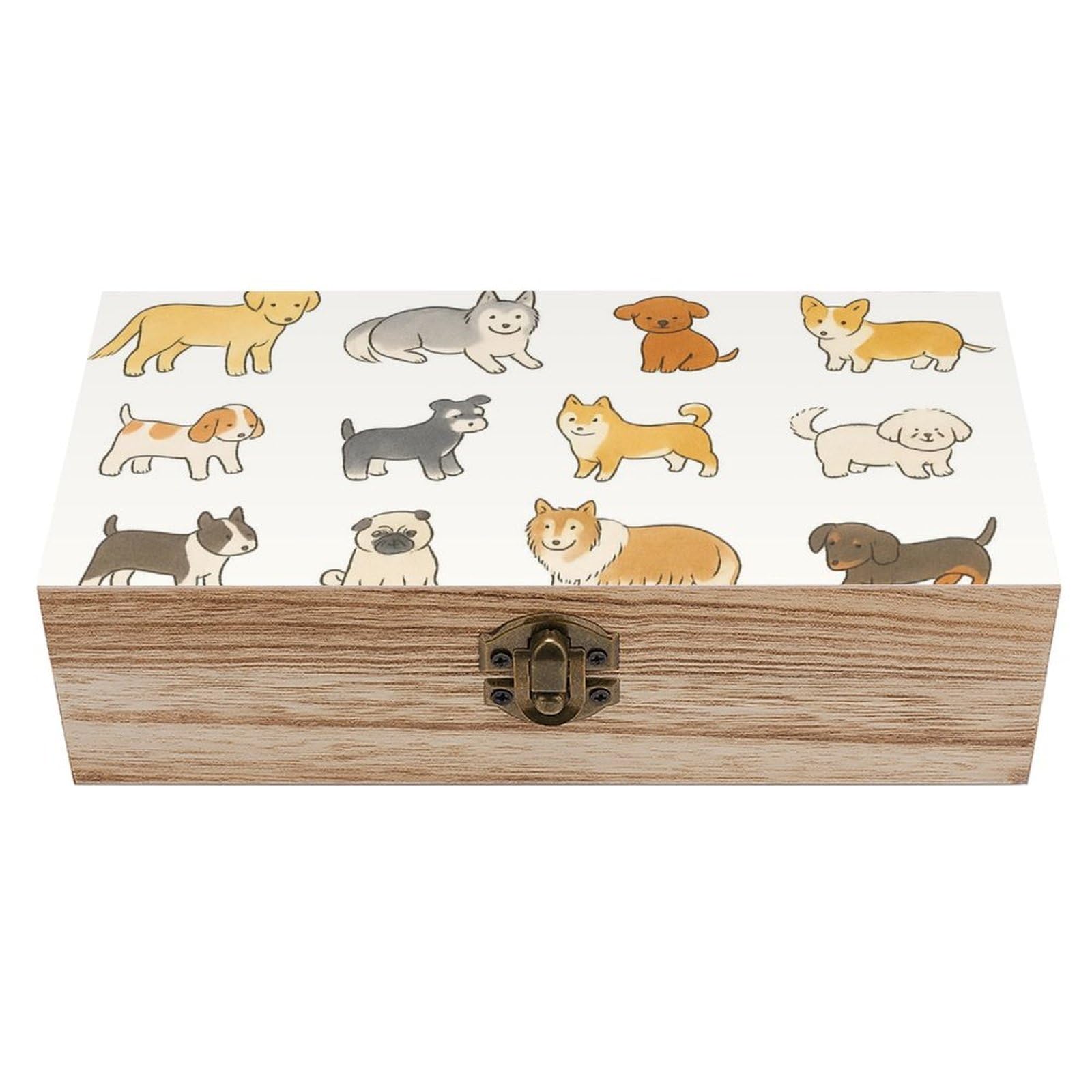 Oudrspo Watercolor Cute Dogs Retro Wooden Storage Box Keepsake Jewelry Decorative Art Storages Box Gift Boxs