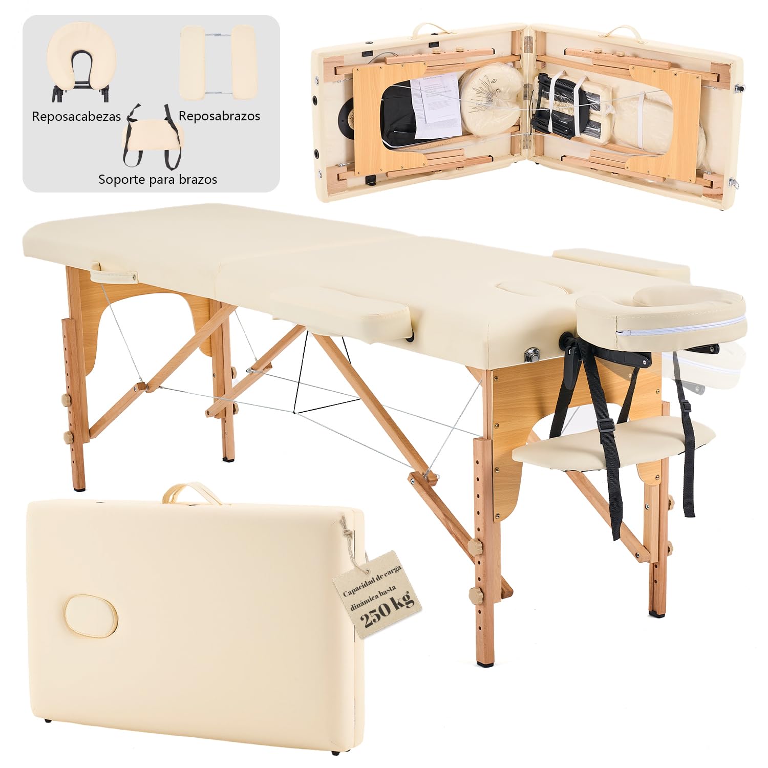 Kidol&Shellder® Cama de Masaje 60cm, Plegable, 250kg Capacidad, 9cm Acolchado, Bolso de Transporte, Cierre Double, Blanco